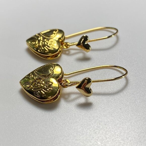 Openable Heart Locket on Heart Hook Earrings - Picture 5 of 5